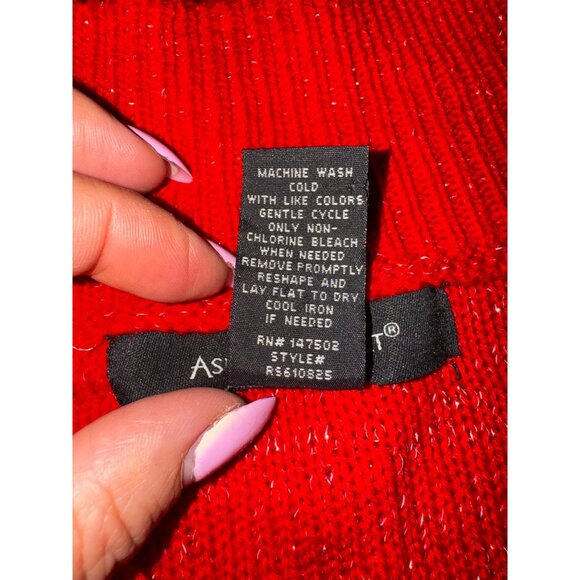 Red‎ Ashley Stewart Sparkly Plus Size 18/20 Cable Knit Sweater Gold Shimmer Cute - Picture 6 of 7